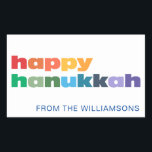 Happy Hanukkah Simple Rainbow Typography Custom Sticker<br><div class="desc">Happy Hanukkah Simple Rainbow Typography Custom Rectangular Sticker</div>