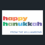 Happy Hanukkah Simple Rainbow Typography Custom Sticker<br><div class="desc">Happy Hanukkah Simple Rainbow Typography Custom Rectangular Sticker</div>