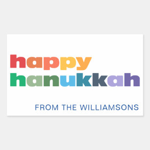 Happy Hanukkah Simple Rainbow Typography Custom Sticker