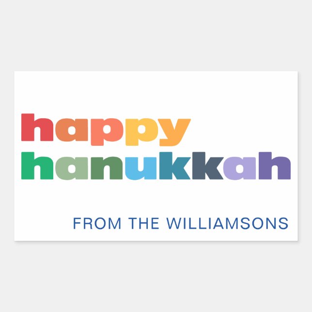 Happy Hanukkah Simple Rainbow Typography Custom Sticker (Front)