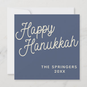 Happy Hanukkah   Simple Retro Typography in Blue Holiday Card