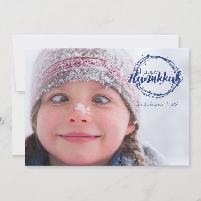 Happy Hanukkah Snow Bubbles Holiday Photo Card (Front)