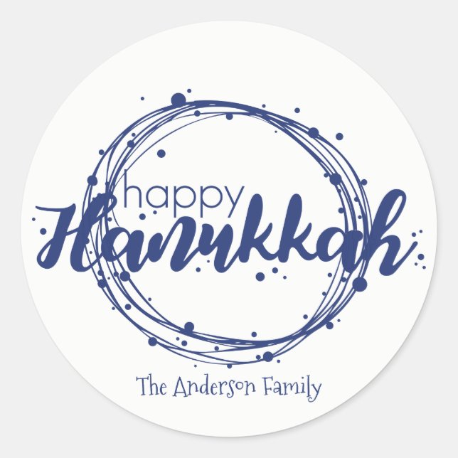 Happy Hanukkah Snow Bubbles Sticker Gift Tag (Front)