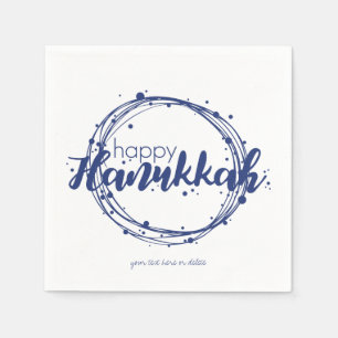 Happy Hanukkah Snow Bubbles Wreath Holiday Napkin