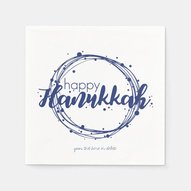 Happy Hanukkah Snow Bubbles Wreath Holiday Napkin (Front)