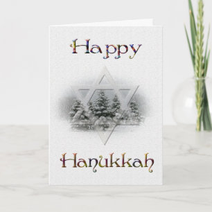 Happy Hanukkah-Snow Covered Trees/Star of David Holiday Card
