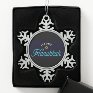 Happy Hanukkah Snowflake Pewter Christmas Ornament
