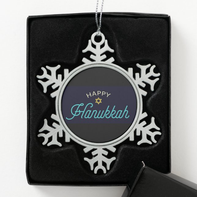Happy Hanukkah Snowflake Pewter Christmas Ornament (Box)