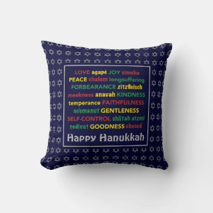 HAPPY HANUKKAH   Spiritual Fruit   BLUE Throw Pillow