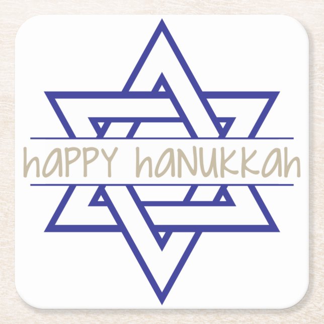 Happy Hanukkah Square Paper Coaster (Front)