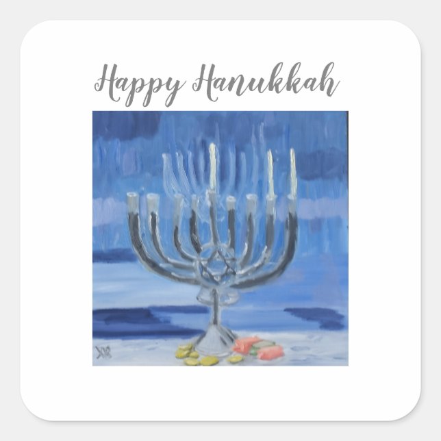 Happy Hanukkah Square Sticker (Front)