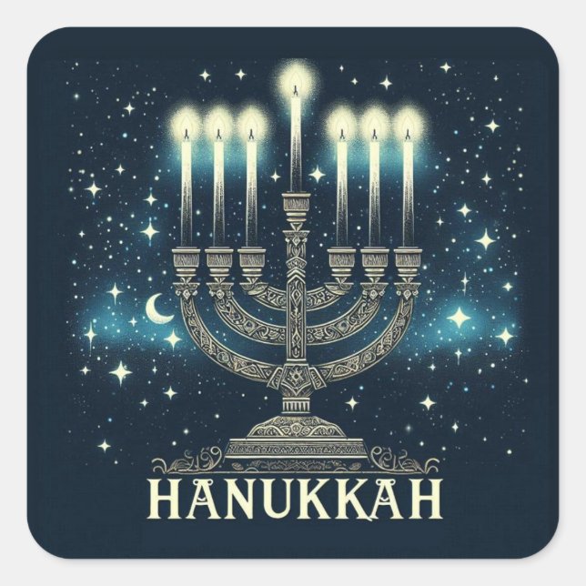 Happy Hanukkah Square Sticker (Front)
