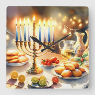 Happy Hanukkah Square Wall Clock