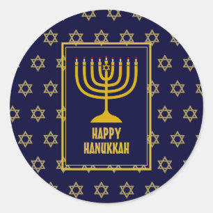 HAPPY HANUKKAH Star David BLUE Classic Round Sticker