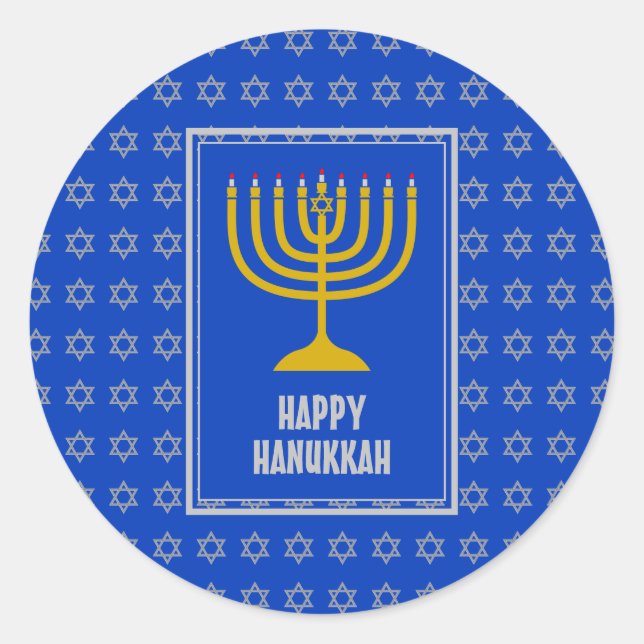 HAPPY HANUKKAH Star David LIGHT BLUE Classic Round Sticker (Front)