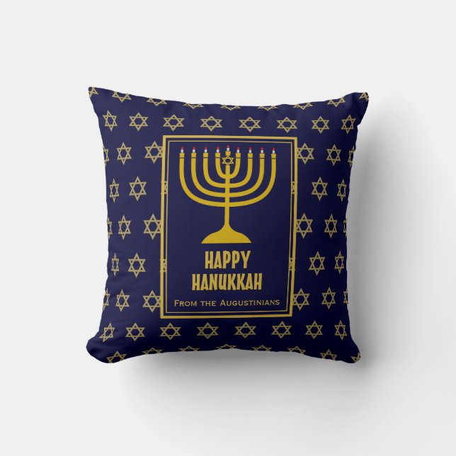 HAPPY HANUKKAH Star David Personalized BLUE Throw Pillow (Front)