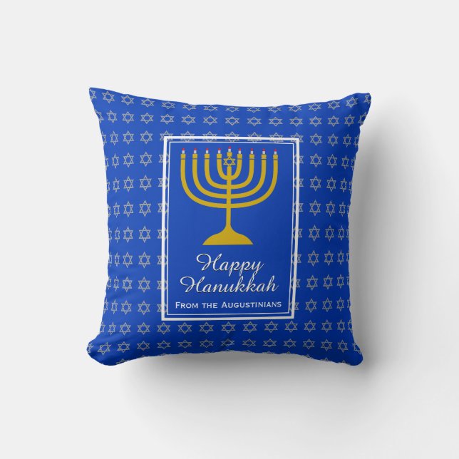 HAPPY HANUKKAH Star David Personalized Lt Blue Throw Pillow (Front)