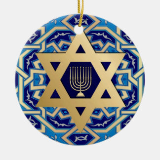 Happy Hanukkah! Star of David and Menorah Gift Ceramic Ornament
