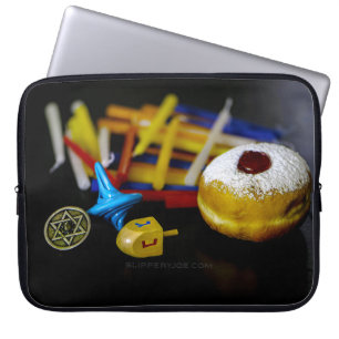 Happy Hanukkah, Star of David coin, menorah colorf Laptop Sleeve