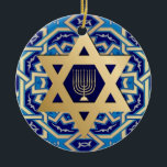 Happy Hanukkah.  Star of David Custom Year  Ceramic Ornament<br><div class="desc">Happy Hanukkah. Gold Foil Star of David and Menorah design Hanukkah Gift Ornaments with personalized year. Matching cards and gifts available in the Jewish Holidays / Hanukkah Category of our store.</div>