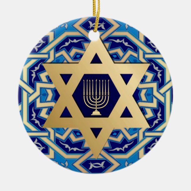 Happy Hanukkah.  Star of David Custom Year  Ceramic Ornament (Front)