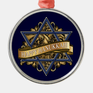 Happy Hanukkah Star of David Greeting Metal Ornament