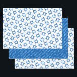 Happy Hanukkah Star of David Holiday Faith Wrapping Paper Sheet<br><div class="desc">Star of David Pattern in blue on white background on 2 sheets,  HAPPY HANUKKAH in white on blue trim on 1 sheet. Festive Gift Wra for ANY Hanukkah Celebrations over the holidays. Faith,  Tradition,  Jewish. Mix and match entire Hanukkah / Holiday Collections by TMCdesigns.</div>