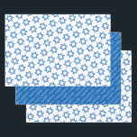 Happy Hanukkah Star of David Holiday Faith Wrapping Paper Sheet<br><div class="desc">Star of David Pattern in blue on white background on 2 sheets,  HAPPY HANUKKAH in white on blue trim on 1 sheet. Festive Gift Wra for ANY Hanukkah Celebrations over the holidays. Faith,  Tradition,  Jewish. Mix and match entire Hanukkah / Holiday Collections by TMCdesigns.</div>