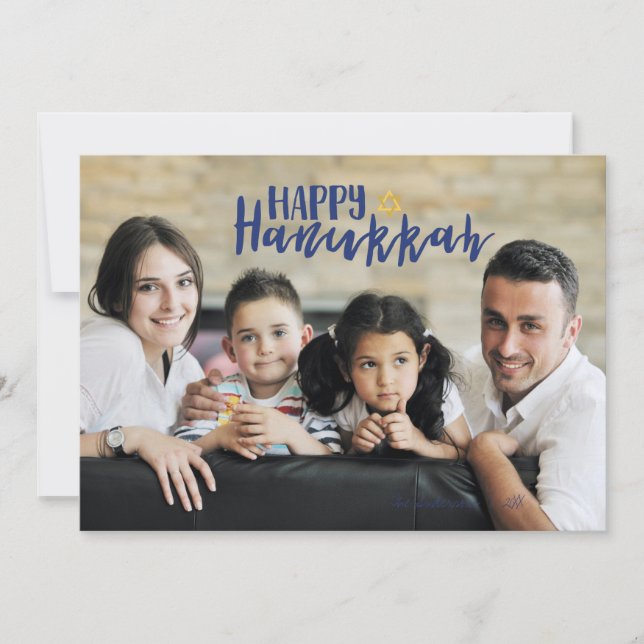 Happy Hanukkah Star of David Holiday Photo Card (Front)