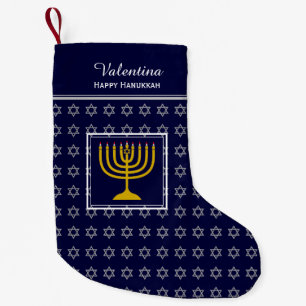 HAPPY HANUKKAH Star of David Menorah DARK BLUE Small Christmas Stocking