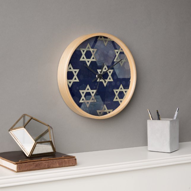 Happy Hanukkah Star of David menorah Dreidel Slipp Clock (Office)