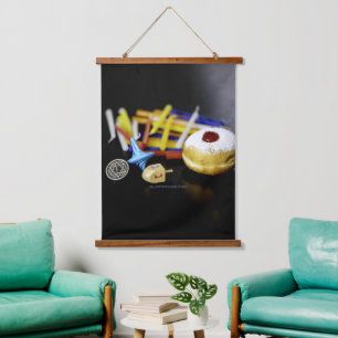 Happy Hanukkah Star of David menorah Dreidel Slipp Hanging Tapestry