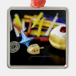 Happy Hanukkah Star of David menorah Dreidel Slipp Metal Ornament