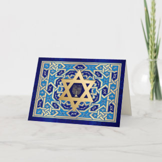 Happy Hanukkah. Star of David & Menorah  Holiday Card