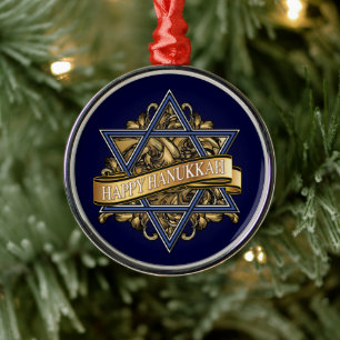 Happy Hanukkah Star of David Metal Ornament