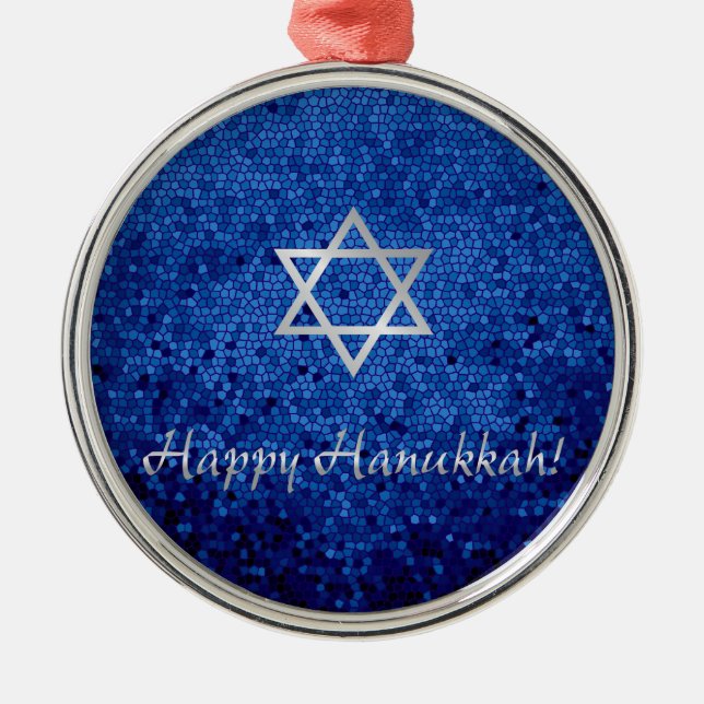 Happy Hanukkah Star of David Metal Ornament (Front)