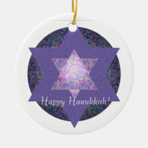 Happy Hanukkah! Star of David MultiColored Ceramic Ornament