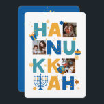 Happy HANUKKAH Stars & lights Photo Greeting Card<br><div class="desc">Our Hanukkah Custom Photo Greeting card is a beautiful, fun way to wish family and friends a Happy Hanukkah in style. This festive, fun, modern design includes a Menorah, Dreidel, Jelly Doughnut & Wrapped Gift along with Snowflakes & Jewish Stars. Personalize this custom card with 3 of your own photos...</div>