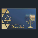 Happy Hanukkah Sticker<br><div class="desc">Happy Hanukkah with Menorah and The Star of David Square Sticker The eight-day Jewish celebration known as Hanukkah or Chanukah commemorates the rededication during the second century B.C. of the Second Temple in Jerusalem, where according to legend Jews had risen up against their Greek-Syrian oppressors in the Maccabean Revolt. Hanukkah,...</div>