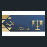 Happy Hanukkah Sticker<br><div class="desc">Happy Hanukkah with Menorah and The Star of David Square Sticker The eight-day Jewish celebration known as Hanukkah or Chanukah commemorates the rededication during the second century B.C. of the Second Temple in Jerusalem, where according to legend Jews had risen up against their Greek-Syrian oppressors in the Maccabean Revolt. Hanukkah,...</div>