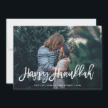 Happy Hanukkah Stylish Script and Pattern | Photo Holiday Card<br><div class="desc">This modern and stylish Hanukkah card features your personal photo on the front,  with the words "Happy Hanukkah" in trendy script. The back contains a navy blue and white abstract dot pattern.</div>