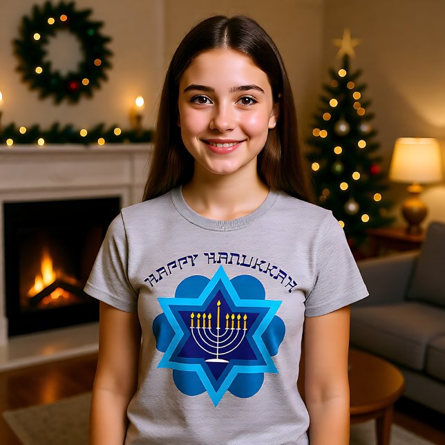Happy Hanukkah T-Shirt (Happy Hanukkah 2 with blue Dreidel T-Shirt)