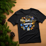 Happy Hanukkah  T-shirt  Unisex<br><div class="desc">Hermoso diseño unisex de janucá el centro Un letrero de feliz janucá, al lado una manera elegante y detallada se alza, con sus ocho velas encendidas brillando en tonos dorados y relucientes. La menorá es el punto focal, irradiando calidez y celebración. Alrededor, se encuentran representadas varias monedas doradas, simbolizando el...</div>