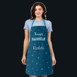 Happy Hanukkah Teal Modern Whimsical Typography Apron<br><div class="desc">“Happy Hanukkah.” Here’s a wonderful way add to the fun of your holiday baking. Add extra sparkle to your holiday culinary adventures whenever you wear this adorable, whimsical, chic, simple, modern, custom Hanukkah apron. Fun handcrafted typography along with a random Star of David pattern in light dusty blues, all overlaying...</div>