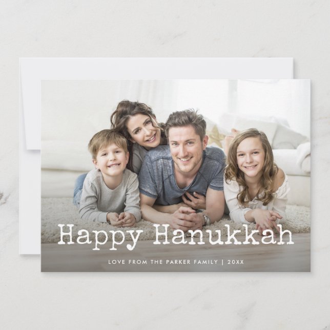 Happy Hanukkah | Typewriter Text and Photo Holiday Card (Front)