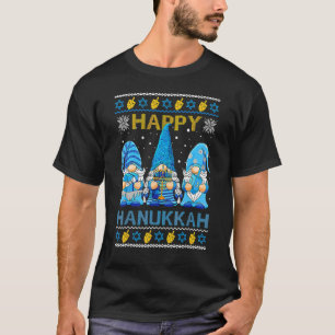 Happy Hanukkah Ugly Christmas Gnome Gnomies Menora T-Shirt