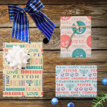Happy Hanukkah Vintage Childs Name Typography Wrapping Paper Sheet<br><div class="desc">Add your child's name to this cute vintage colors Happy Hanukkah typography wrapping paper for a personalized touch to your Festival of Lights. Sheet One features a mix of fun fonts in hues of coral, teal, purple and classic blue on a pale buttery yellow background. Nestled in among DREIDEL, HANUKKAH,...</div>