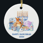 Happy Hanukkah Watercolor Covid 2020 Face Mask Ceramic Ornament<br><div class="desc">This design was created though digital art. It may be personalized in the area provided or customizing by changing the photo or added your own words. Contact me at colorflowcreations@gmail.com if you with to have this design on another product. Purchase my original abstract acrylic painting for sale at www.etsy.com/shop/colorflowart. See...</div>