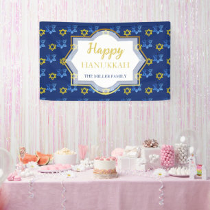 Happy Hanukkah Watercolor Stars Of David Banner
