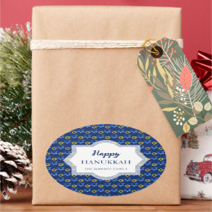 Happy Hanukkah Watercolor Stars Of David Oval Sticker